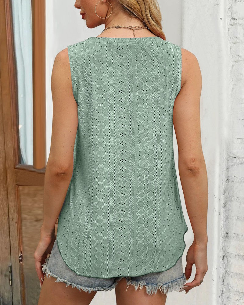 V Neck Sleeveless Thick Strap Hollow out Knit Tank Casual Top