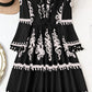 Black Plus Size Western Floral Print Fringed V Neck Dress