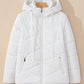 White Solid Quilted Hooded Zip Up Puffer Jackets