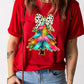 Red Bow Decor Christmas Tree Graphic Holiday T Shirt