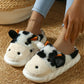 White Cute Cow Thick Sole Plush Thermal Home Slippers