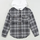 Black Plaid Print Flap Pockets Contrast Hooded Loose Shacket