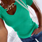 V Neck Chain Decor Short Sleeve Knit Top Dressy Casual Slim Fit Pullover