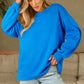 Sky Blue Solid Color Drop Shoulder Long Sleeve Basic Sweatshirt