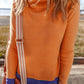 Straw Yellow Color Contrast Edge Mock Neck Slim Fit Sweater