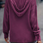 V Neck Ribbed Drop Shoulder Hooded Sweater