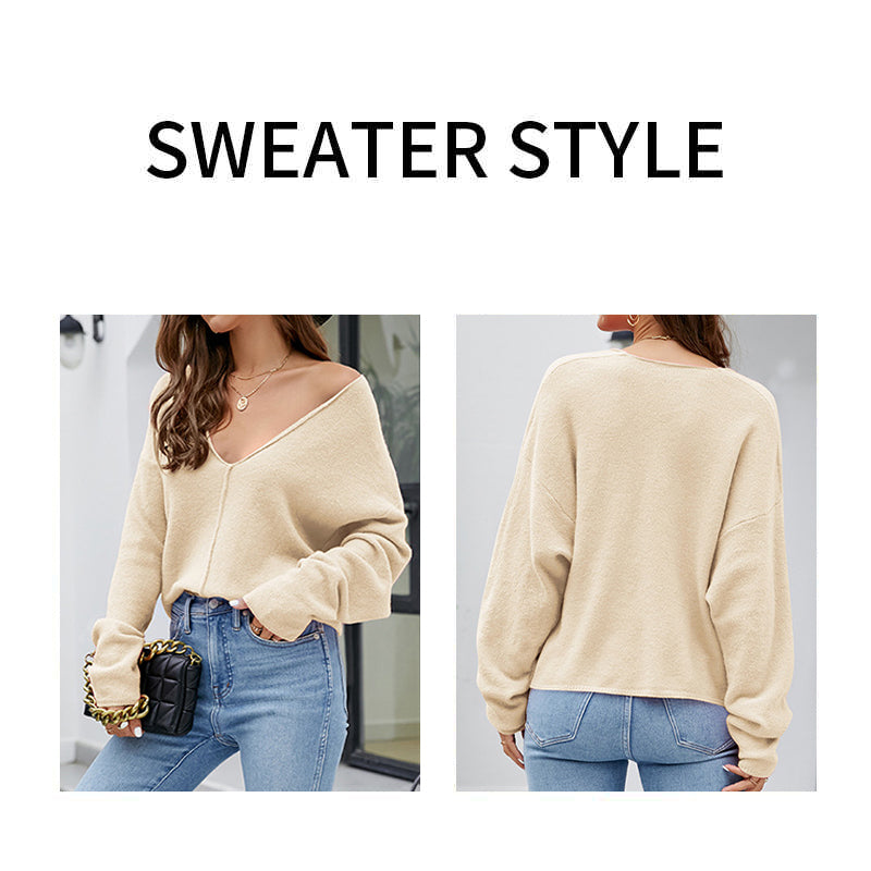       Beige-Womens-Sexy-V-Neck-Pullover-Sweaters-Casual-Long-Sleeve-Knitted-Crop-Jumpers-Tops-K588-Detail