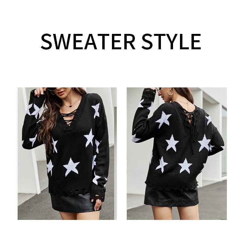 Black-Star-Patterned-Pullover-Sweater-for-Women-Comfortable-Long-Sleeve-Tops-and-Lightweight-K608-Detail