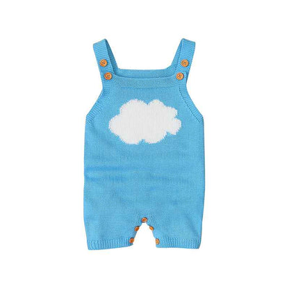 Blue-Baby-Girl-Boy-white-cloud-pattern-Romper-Sleeveless-Knitted-Bodysuit-Jumpsuit-A013-Front