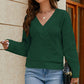 Dark-Green-Womens-Deep-V-Neck-Wrap-Sweaters-Long-Sleeve-Crochet-Knit-Pullover-Tops-K587