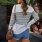 Gray-Womens-Stripe-Drop-Shoulder-Long-Sleeve-Round-Neck-Pullover-Sweater-Tops-K149-Back