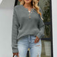 Gray-Womens-Waffle-Knit-V-Neck-Sweater-Casual-Long-Sleeve-Side-Slit-Button-Henley-Pullover-Jumper-Top-K415