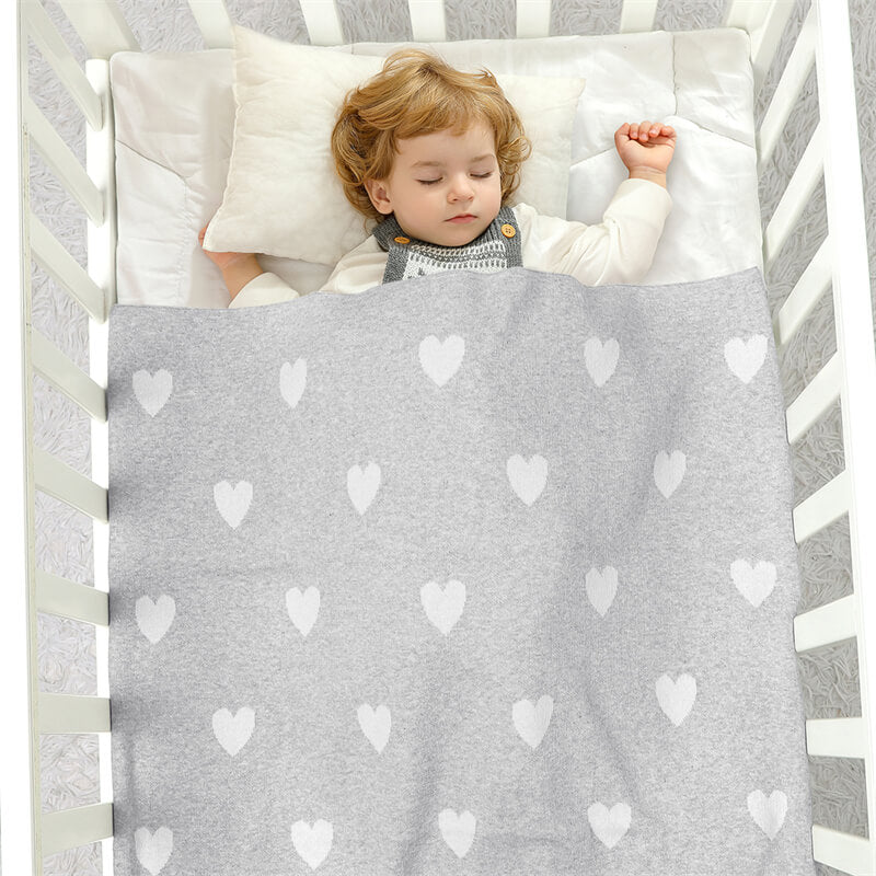     Grey-Baby-Blanket-Cotton-Knit-Soft-Cozy-Newborn-Boy-Girls-Swaddle-Receiving-Blanket-Hearts-Knitted-Blanket-A042-Scenes-3