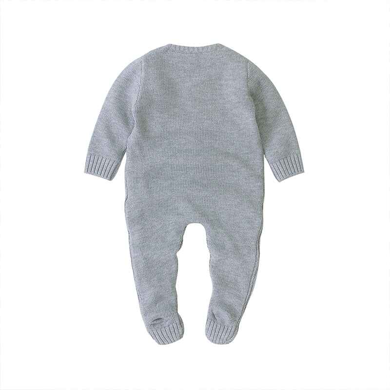 Grey-Baby-Knit-Romper-Bottom-Up-Cable-Sweater-Toddler-Baby-Bodysuit-Footies-A020-Back