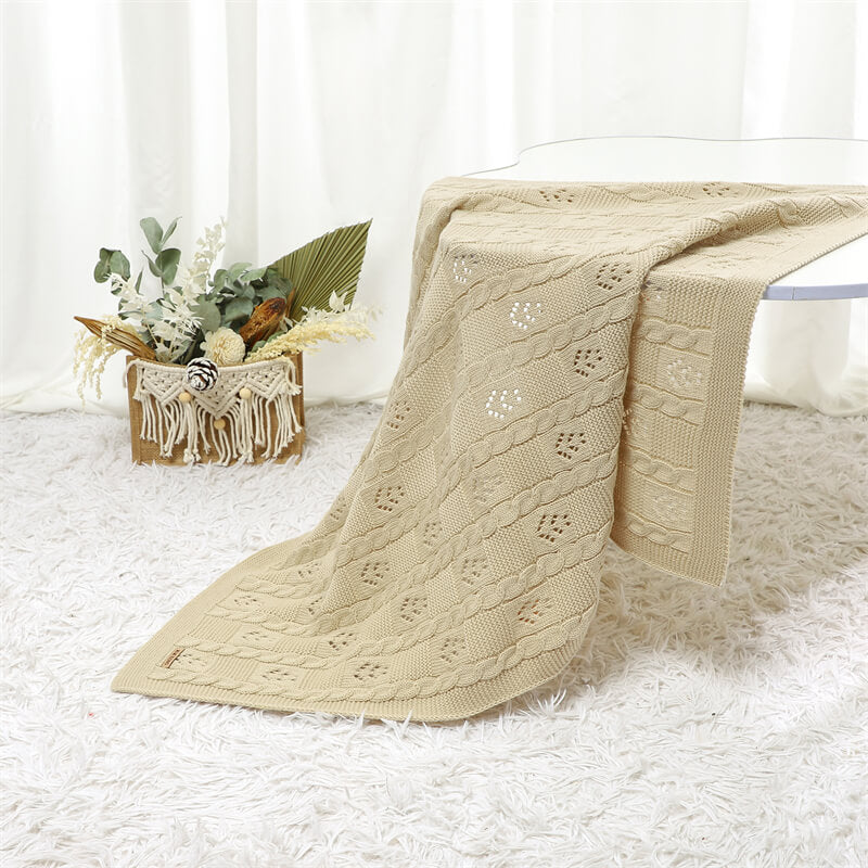 Khaki-Cable-Knit-Blanket-Baby-Nursery-Stroller-Blanket-Organic-Cotton-A039-Scenes-1