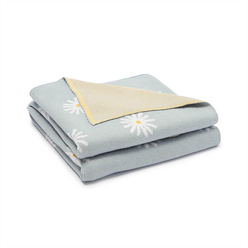 Light-Blue-100_-Cotton-Baby-Blanket-Knit-Soft-Cozy-Swaddle-Receiving-Blankets-Toddler-Infant-Blanket-with-Lovely-Sun-Flower-A041