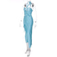 Women Sleeveless Halter Neck Hollow Out Strappy High Slit Dress Trendy Dress