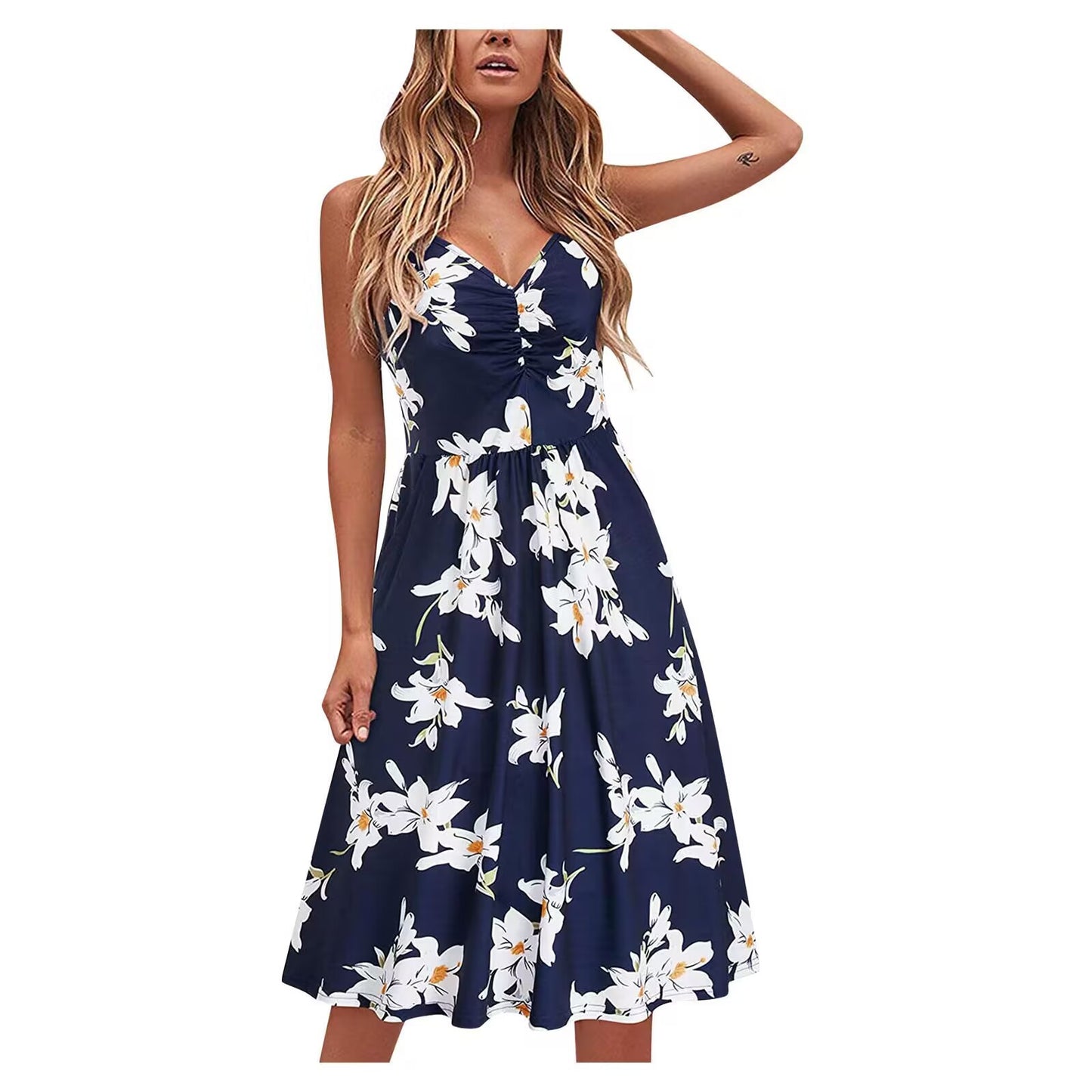 Women's summer sleeveless V-neck suspender floral short party dress