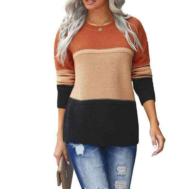 Orange-Womens-Sweater-Pullover-Casual-Long-Sleeve-Crewneck-Color-Block-Pullover-Knit-Sweater-for-Women-K206