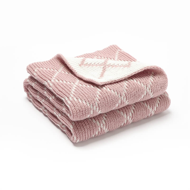 Pink-Grid-Knitted-Baby-Receiving-Blanket-Ultra-Soft-Organic-Cotton-Stroller-and-Nap-Time-Toddler-Blanket-A033