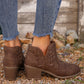 Red Sandalwood Cut Out Suede Pointed Toe Heeled Ankle Boots