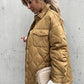 Tan Quilted Flap Pockets Snap Buttoned Puffer Jacket