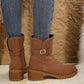 Chestnut Suede Buckle Decor Heeled Ankle Boots