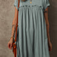 Mist Green Frilled Gathered Seam Round Neck T Shirt Dress