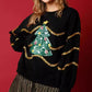 Black Tinsel Trim Glitter Christmas Tree Graphic Sweatshirt