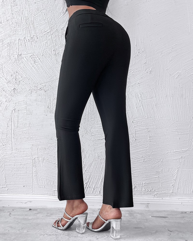 Pocket Design Slim Fit High Waist Pants