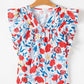 Red Flowers Pintuck Detail V-Neck Ruffled Sleeve Top