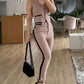 Striped Sleeveless Slim Fit Front Button Vest Set Contrast Binding High Waisted Cropped Skinny Pants Casual Set