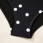 Black Polka Dot/Colorblock Trim V Neck Plus Size Swim Dress