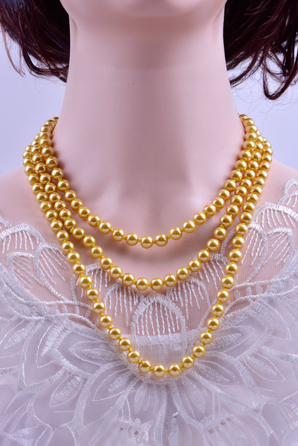 Gold Faux Pearl Beaded Layered Necklace