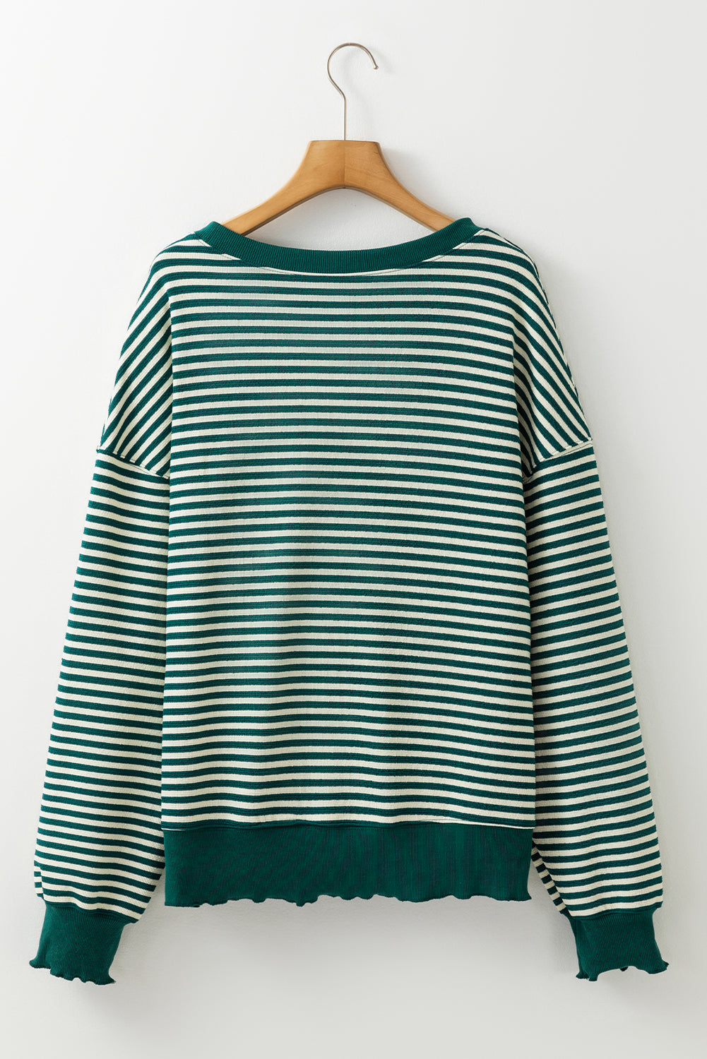 Green Stripe Turkey Pattern Drop Shoulder Pullover Top