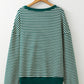 Green Stripe Turkey Pattern Drop Shoulder Pullover Top