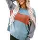 Green Colorblock Striped Bishop Sleeve Top