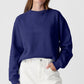 Navy Blue Plain Drop Shoulder Crewneck Pullover Sweatshirt