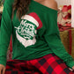 Dark Green Merry Christmas Plaid Print One Shoulder Lounge Set