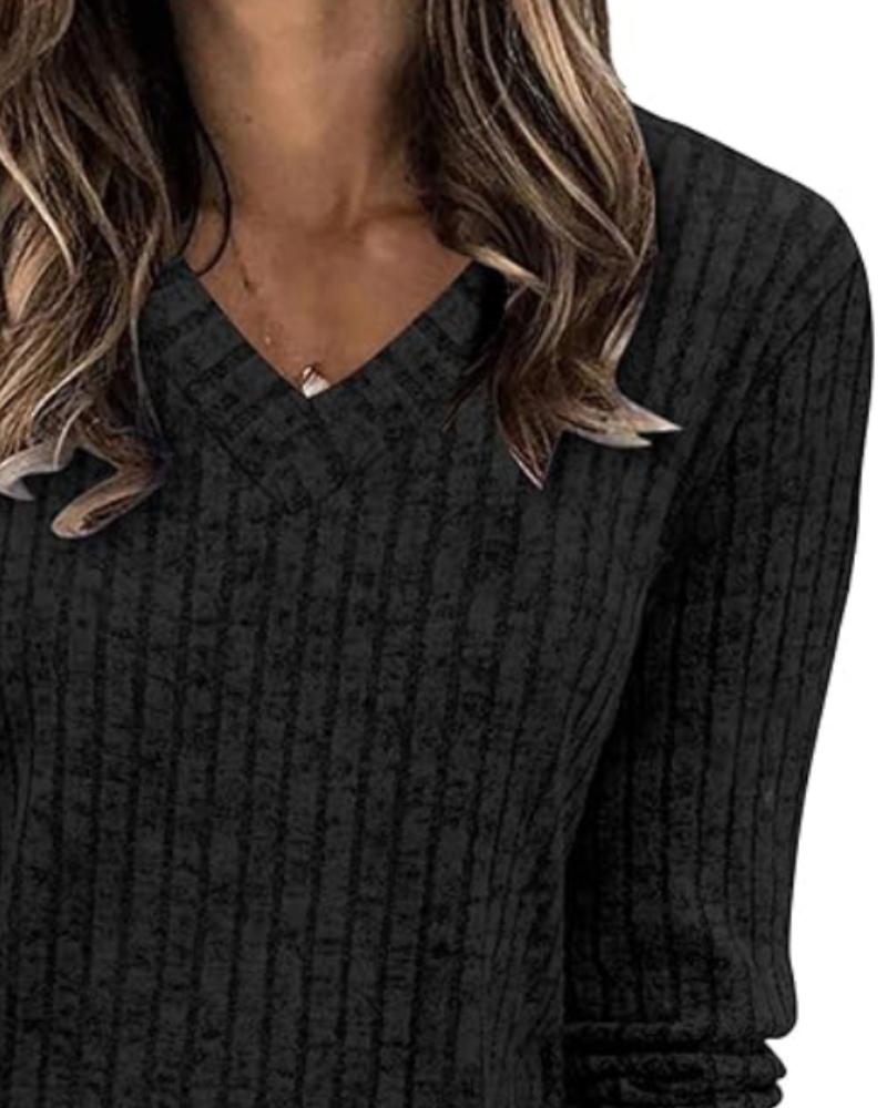 V Neck Long Sleeve Shirts Casual Lightweight Tunic Sweaters