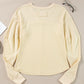 Beige Thermal Knit Patchwork Exposed Seam Long Sleeve Top