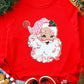 Red Santa Claus Graphic Crewneck Raglan Sleeve Christmas Sweatshirt