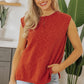 Orange Solid Color Split V Neck Short Sleeve Sweater