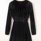 Black Velvet Long Sleeve Surplice High Waist Mini Dress