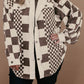 Brown Color Block Checkered Print Corduroy Plus Size Shacket