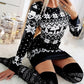 Christmas Snowflake Elk Print Crewneck Bodycon Dress Slim Fit Long Sleeve Mini Dress