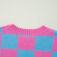 Sachet Pink Colorblock Plaid Pattern Ribbed Trim Sweater Tank Top