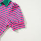 Pink Stripe Collared V Neck Puff Sleeve T Shirt Dress