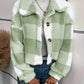 Plaid Pattern Turn down Collar Button Front Teddy Coat