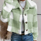 Plaid Pattern Turn down Collar Button Front Teddy Coat